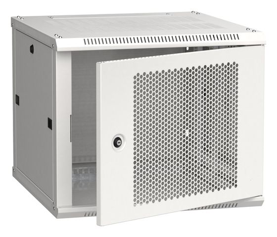 Шкаф коммутационный ITK Linea W (LWR3-09U66-PF) настенный 9U 600x600мм пер.дв.перфор. 2 бок.пан. направл.под закл.гайки 90кг серый 500мм 200град. 500