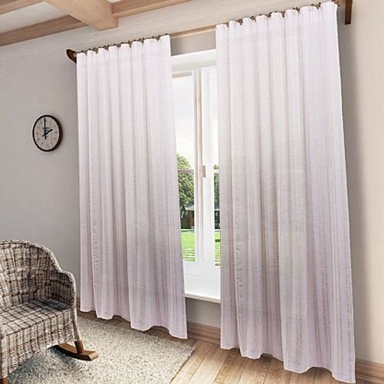 !Тюль " Сабина" 300*280 см., бежевая с полосами, шторная лента