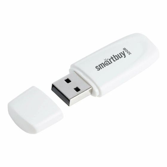 Флешка Smartbuy 032GB2SCW, 32 Гб, USB2.0, чт до 15 Мб/с, зап до 12 Мб/с, белая