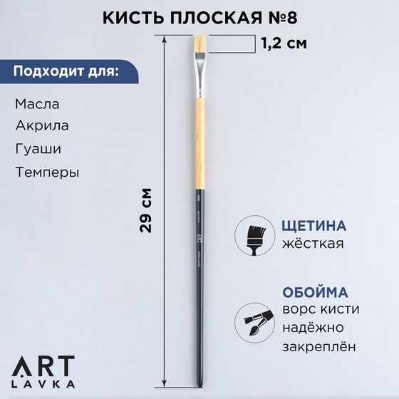 Кисть для рисования щетина плоская № 8 (ширина обоймы 10 мм; длина ворса 17 мм)