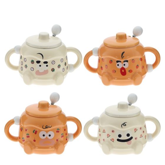 Кружка с крышкой и ложкой, 380 мл, L16 W11 H10 см, 4в.