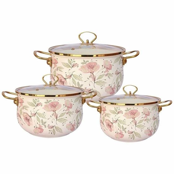 Набор кастрюль Zaidan Z-80628 Flowers 6пр розовый