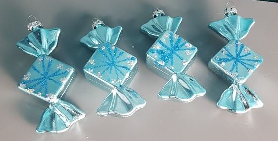 !09 Набор из 8-ми конфет: Елочное украшение &quot;Конфетка&quot; 10 см. блеск цвет голубой