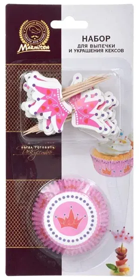!09 Набор для выпечки и украшения кексов "Принцесса" 24 формочки 7/5*3см+24 шпажки 7см