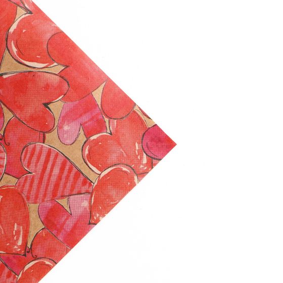 !09 Набор из 2-х листов бумаги упаковочной кратовой размер 50 × 70 см: Бумага двусторонняя «Облака» + Бумага "Сердца"