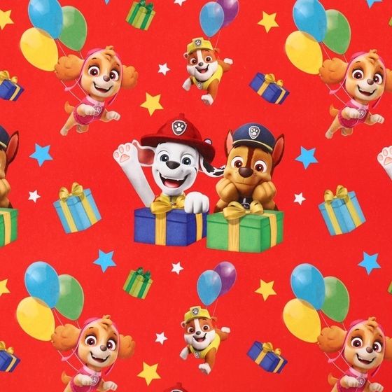 !09 Бумага упаковочная 4 листа глянцевая, Щенячий патруль, 70x100 см