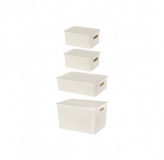 Набор корзинок БЕРЕСТА слоновая кость 4шт с крышками (14л, 7.5 л, 3л-2шт)
