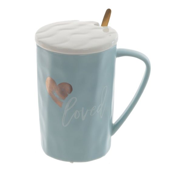 Кружка с крышкой и ложкой, 400 мл, L11 W8 H12,5 см, цвет микс