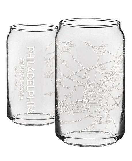 THE CAN Philadelphia Map 16 oz Everyday Glassware, Set of 2