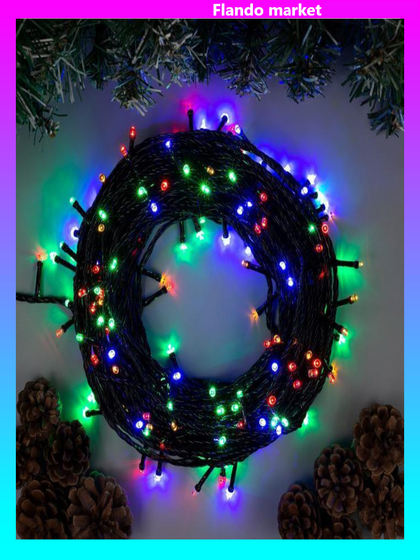 !09 Гирлянда «Нить» 20 м, IP20, тёмная нить, 200 LED, свечение мульти, 8 режимов, 220 В