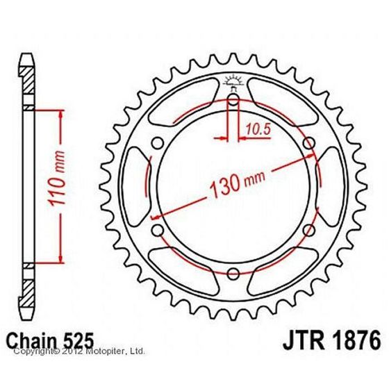 Звезда задняя ведомая JTR1876 для мотоцикла стальная, цепь 525, 44 зубья