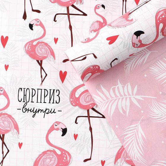 !09 Бумага (набор 5 листов) упаковочная глянцевая двухсторонняя «Фламинго», 70 х 100 см.