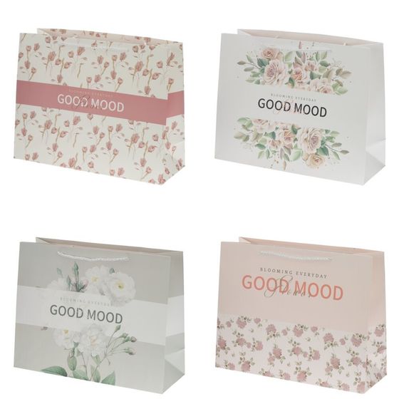 Пакет подарочный L (бумага 250г/м2, блок 12шт), L42 W15 H33 см, 4в.