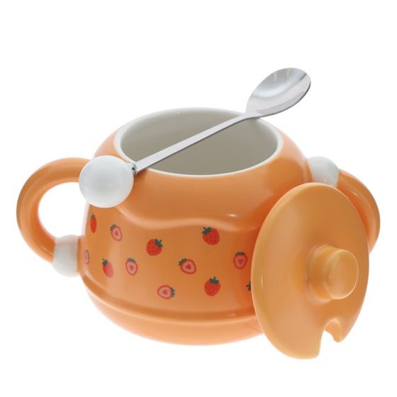 Кружка с крышкой и ложкой, 380 мл, L16 W11 H10 см, 4в.