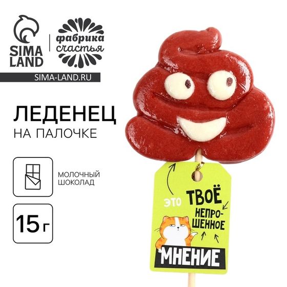 Леденец формовой, на палочке «Непрошенное мнение», со вкусом молочного шоколада, 15 г