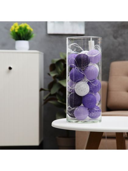 !09 Гирлянда - нить, 5 м с насадками «Клубки сиреневые», IP20, прозрачная нить, 20 LED, свечение белое, 220 В