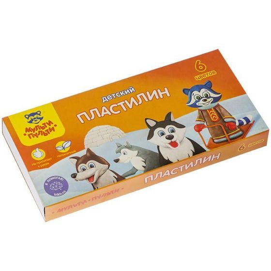 Пластилин 6 цветов 90 г, Мульти-пульти &quot;Енот на Аляске&quot;, со стеком, картонная упаковка