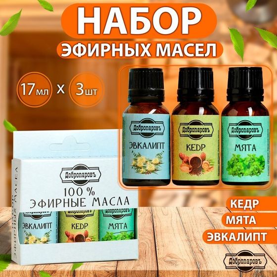 Набор эфирных масел эвкалипт, мята, кедр, &quot;Добропаровъ&quot;, 3 шт по 17 мл