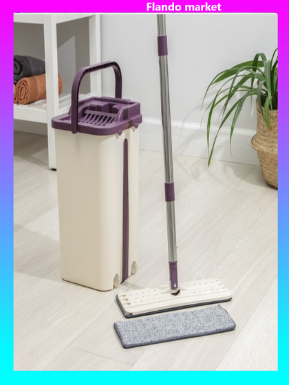 !Швабра с отжимом и ведро: ведро с отсеками для полоскания и отжима 10 л, швабра плоская, запасная насадка из микрофибры