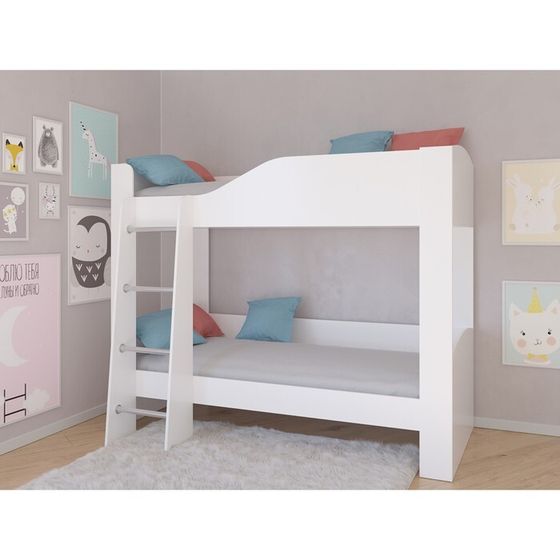Детская двухъярусная кровать «Астра 2», без ящика, цвет белый / белый