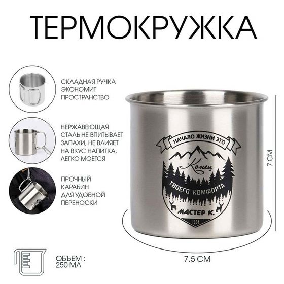 Термокружка, 250 мл, «Начало жизни», складная ручка, 7×7.5 см