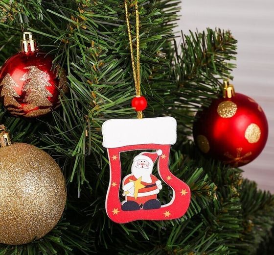 !09 Подвеска новогодняя (комплект 5 штук) «Валенок с сюрпризом», дизайн МИКС