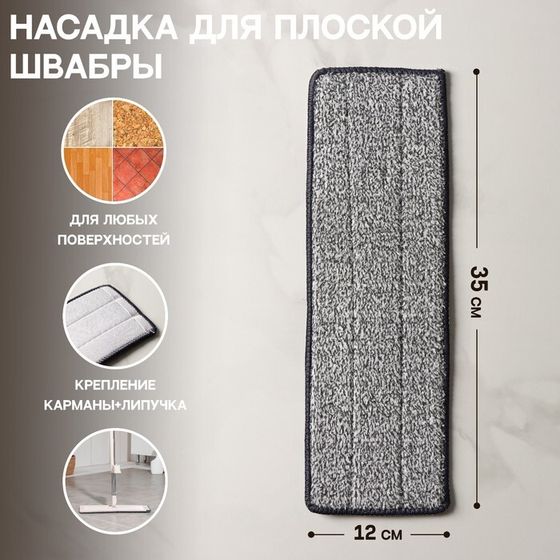 Насадка для швабры с отжимом Доляна, карманы с одной стороны, микрофибра, 34,5×11 см
