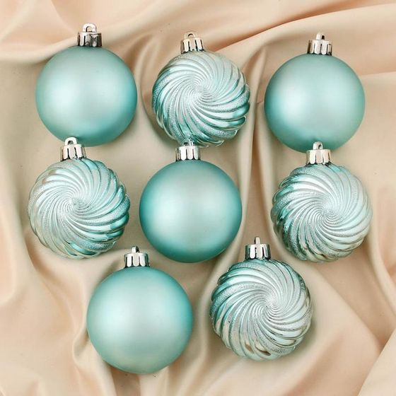 !09 Набор елочных игрушек 8 штук «Ноктюрн», шары новогодние, d=6 см. цвет тиффани