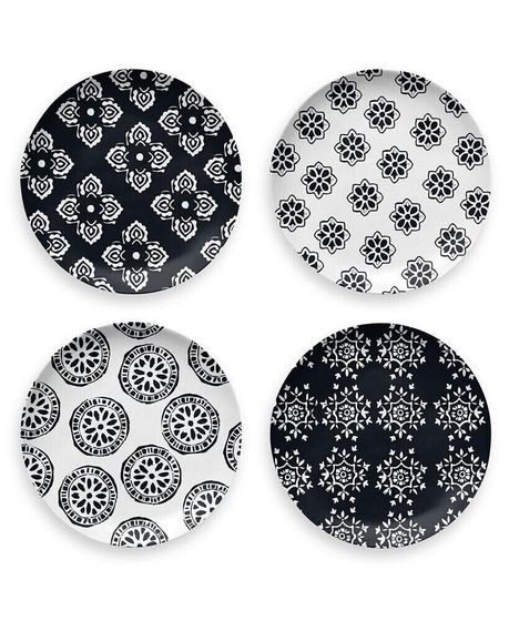 Black Medallion Melamine Salad Plates, Set of 4