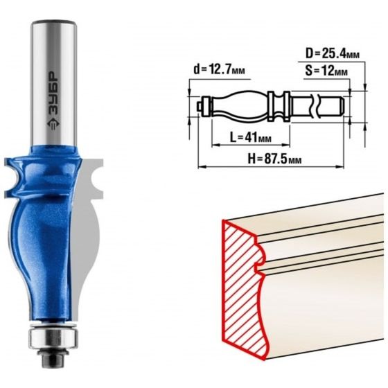 Фреза кромочная ЗУБР 28716-25.4, фигурная №5, хвостовик d = 12 мм, 25.4 x 41 мм