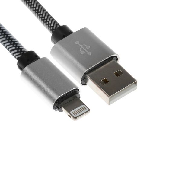 Кабель Lightning - USB, 2.1 А, оплётка нейлон, 2 метра, серебристый