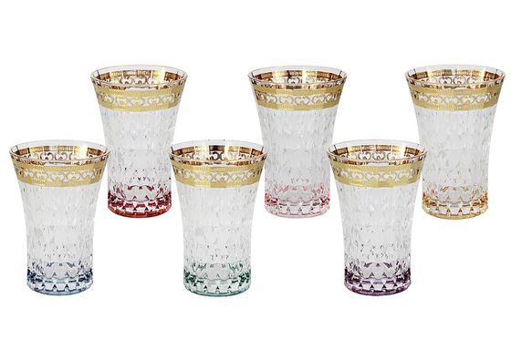 Стакан, 13 см, 280 мл, 6 шт, стекло, цветной микс, с золотистым кантом, Arlequin Gold