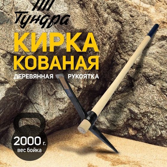 Кирка ТУНДРА, кованая, деревянная рукоятка 900 мм, 2000 г