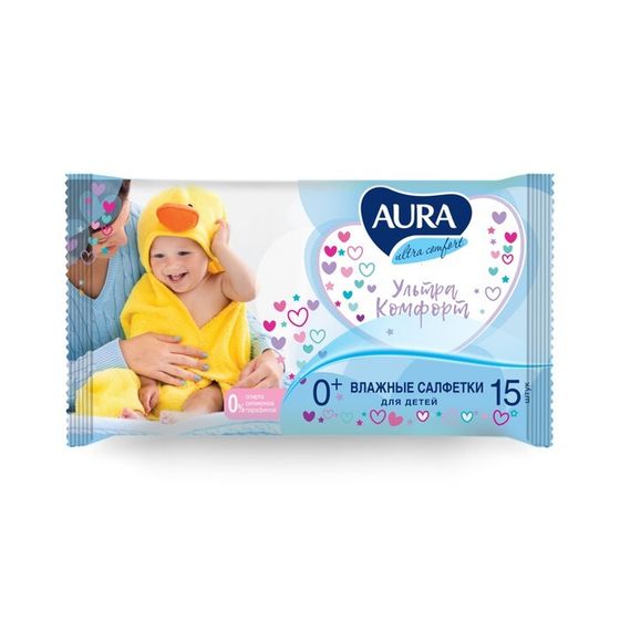 Влажные салфетки Aura Ultra Comfort, детские, 15 шт