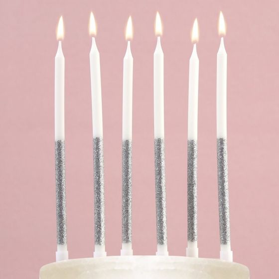 Свечи в торт &quot;В твой день рождения&quot;, серебро, 6 шт.