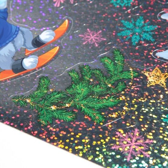 !09 Набор 2 штуки: Интерьерная наклейка голография «Новогодний экспресс», 21 x 29,7 см.