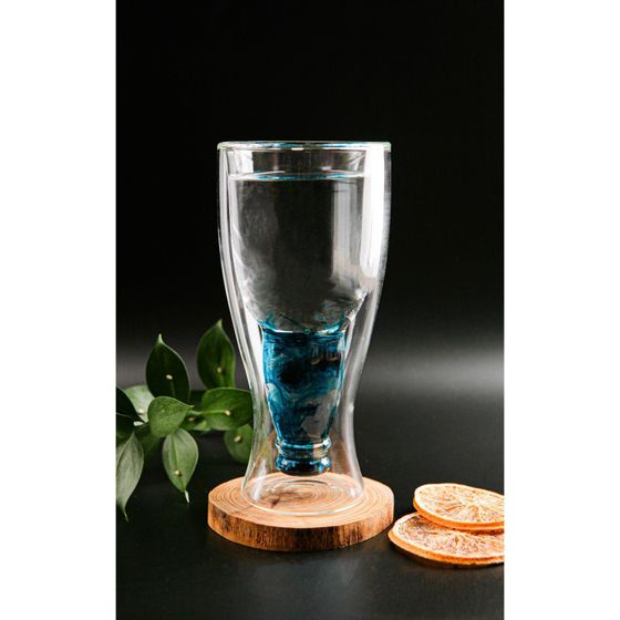 !09 Пивной бокал «Дуо», 400 мл, 8.5×8.5×18 см, с двойными стенками, стекло, прозрачный