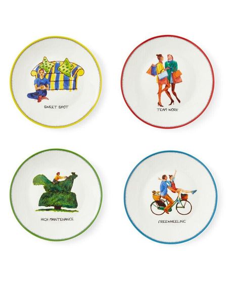 Doodles 4 Piece Tidbit Plate Set, Service for 4