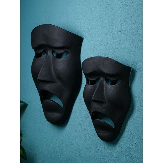 Набор настенных фигур «Маска грустная», полистоун, 60 см, 2 шт, цвет чёрный матовый