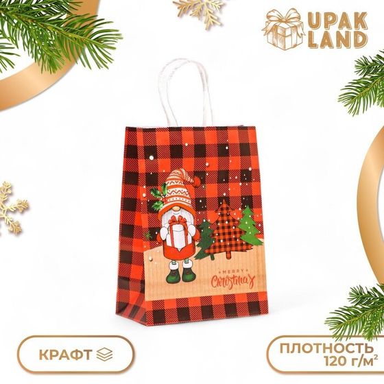 Пакет бумажный подарочный новогодний крафт &quot;Дед Мороз&quot; 15 × 21 × 8 см.