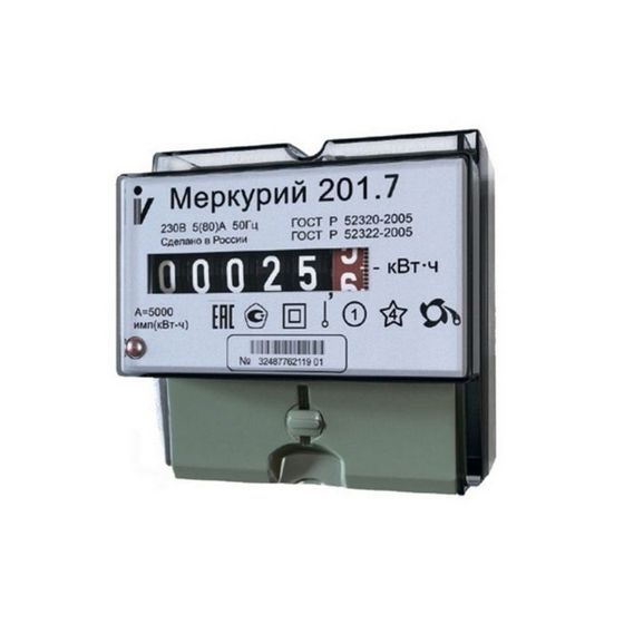 Счетчик &quot;Меркурий&quot; 201.7, 5-60 А, однофазный, однотарифный