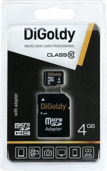 Карта памяти microSDHC 4GB Digoldy + адаптер (microSDHC 4GB Class10 + адаптер SD)