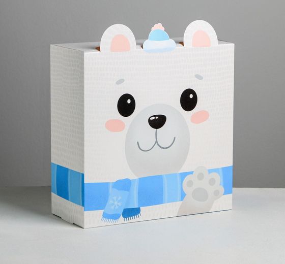 !09 Коробка складная (набор 5 штук) « С Новым Годом!Медвежонок», 25 х 25 х 10 см.