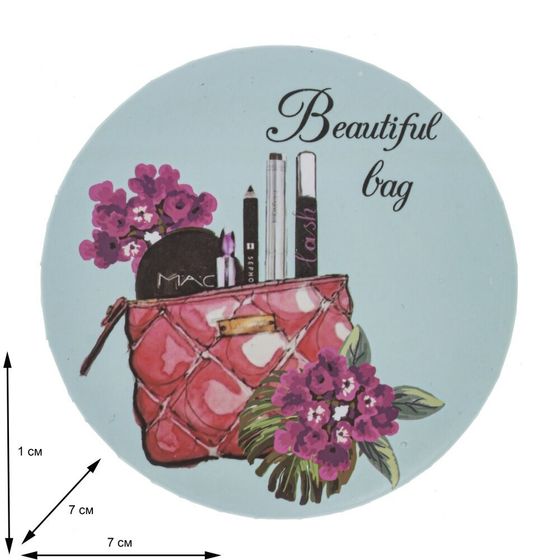 Зеркало карманное, Д7 Ш7 В1 см, 6в.