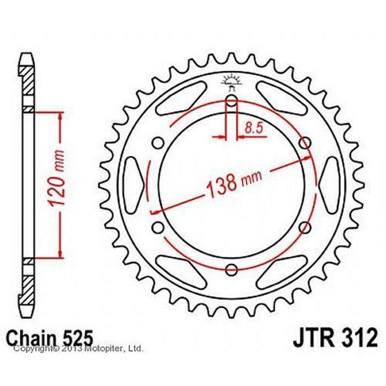 Звезда ведомая JT sprockets JTR312-40, цепь 525, 40 зубьев