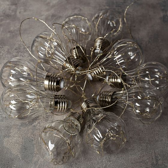 !09 Гирлянда «Нить» 3 м роса с насадками «Лампочки объёмные», IP20, серебристая нить, 100 LED, свечение белое, 3.5 В