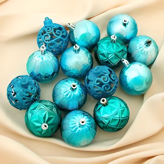 !09 Набор елочных шаров 32 штуки «Винтаж», шары новогодние, d=6 см. цвет голубой дизайн микс