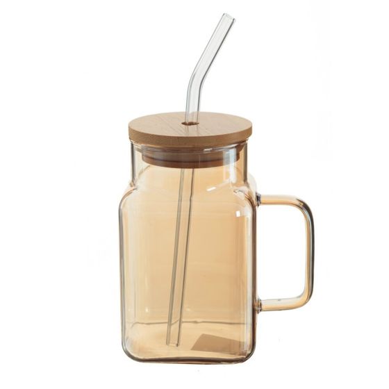 Кружка с крышкой и трубочкой, 650 мл, L11 W8 H13,5 см, 3в.