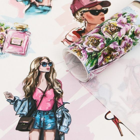 !Бумага упаковочная 2 листа глянцевая &quot;Женский стиль&quot; 70 х 100 см