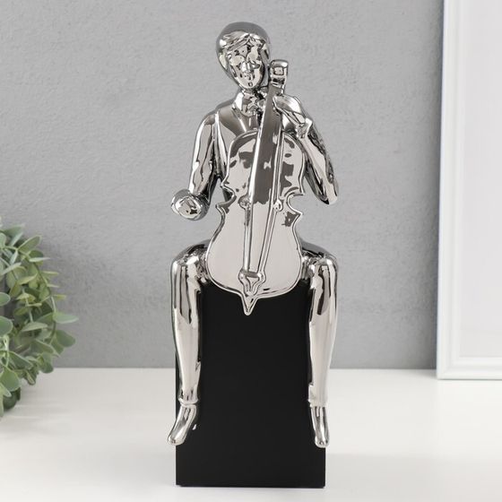 Сувенир керамика &quot;Мальчик с виолончелью&quot; серебро 11,5х12х34 см